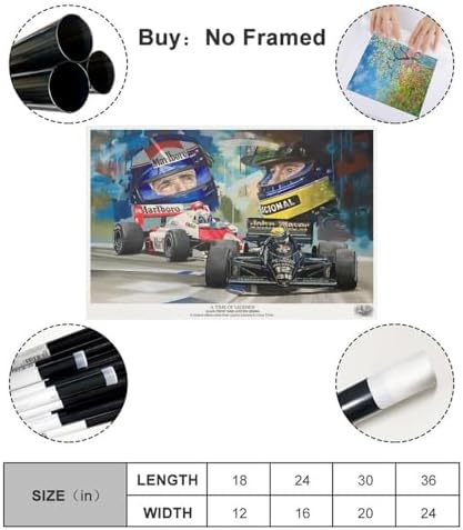 Affiche d'Art sur Toile Alain Prost et Ayrton Senna - Décoration Chic pour Chambre et Bureau - Cadeau Idéal - 30 x 45 cm