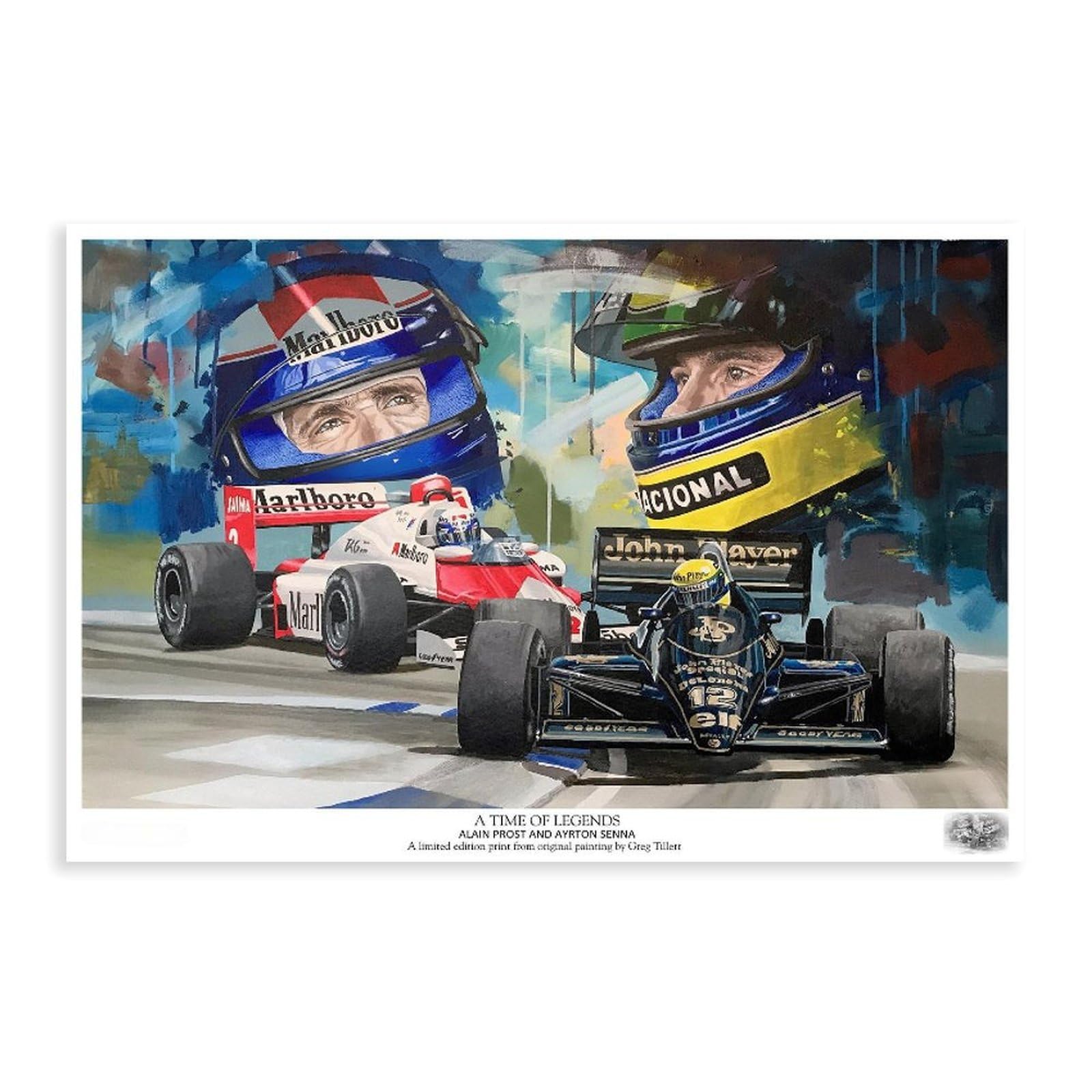Affiche d'Art sur Toile Alain Prost et Ayrton Senna - Décoration Chic pour Chambre et Bureau - Cadeau Idéal - 30 x 45 cm